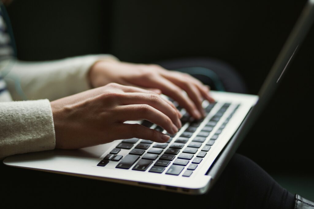 Woman working on her site's SEO.